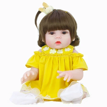 53 cm Roztomilý Žlté Šaty Kučeravé Vlasy Reborn Baby Doll Sa Pee 360° Otočná Simulácia Chlapec, Dievča, Darček k Narodeninám Baby Doll