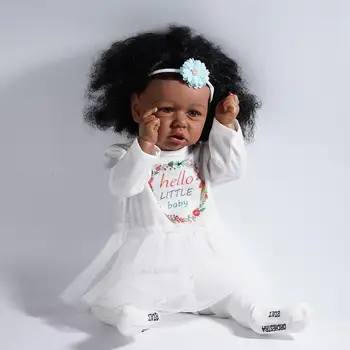 55 cm celého Tela Silikónové Znovuzrodenie Baby Girl Black Novorodenca Realistické Black Batoľa Kučeravé Hračky Princezná Vlasy Vi R7S9