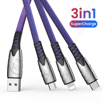 5A 3 V 1, USB Typ-C/8 Pin/Android Kábel Pre iPhone12 XS XR X Nabíjačka, Kable 1.2/1.8 m Rýchle Nabíjanie Kábel Pre Samsung