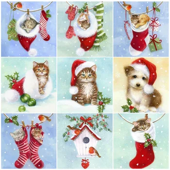 5D Diamond Maľovanie Vianočné Mačka Cross Stitch DIY Diamond Výšivky Obrázky z Drahokamu Domova Vianočný Darček Predaj