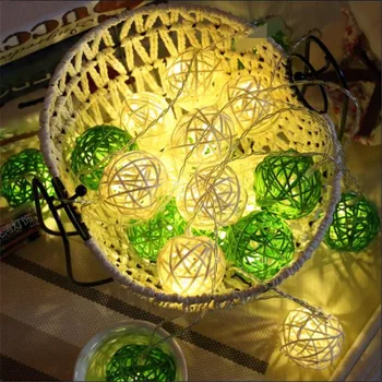 5m 28 Biela Zelená Ratan Loptu LED Reťazec Svetlá Sepak Takraw LED Svetlá Girlandy Záhrada, Svadobné, Vianočné Dekorácie