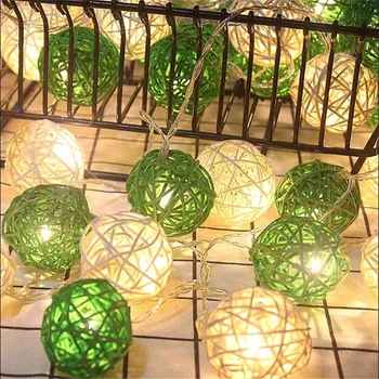 5m 28 Biela Zelená Ratan Loptu LED Reťazec Svetlá Sepak Takraw LED Svetlá Girlandy Záhrada, Svadobné, Vianočné Dekorácie