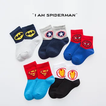 5pair Nové Chlapčenské Ponožky Marvel Spiderman, Batman iron man Titulok Super Hrdina Cartoon Bavlnené Ponožky pre Chlapcov Deti Darček k Narodeninám