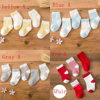 5Pair/veľa 2019 Nové 0-1 rok staré novorodenca ponožky teplé chlapcov a dievčatá, detské bavlnené detské nohy ponožky