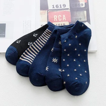 5Pairs/veľa Módnych Bavlnené Ponožky Mužov Navy Prúžok Krátke Ponožky Mäkké Loď Ponožky Človeka Neviditeľné Calcetines hombre Sokken