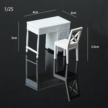 5Sets/veľa ABS Biela Farba, 1:20 1/25 1:30 zmenšený Model Krytý kancelársky Nábytok Stoličky, Stôl Pre Vlak Usporiadanie Stavebných Materiálov