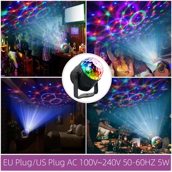 5W RGB Disco Ball Fáze Svetlá LED Aktivované Zvukom Laserový Projektor Svetlo Lampy Vianočný Večierok Dodávky Farebné Deti Darčeky