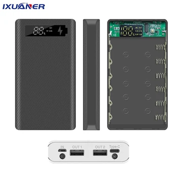 6*18650 Batérie Banka Shell Nabíjačku Box Digitálny Displej Powerbank Shell Portable Power Kit Batérie Prípade, Typ-c Micro