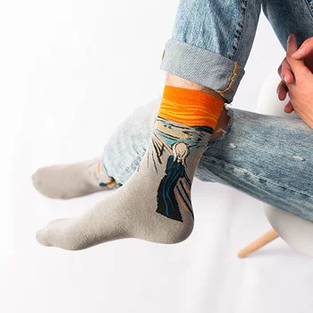 6 párov Zábavné Umenie Bavlna Posádky Vytlačené Ponožky Maľovanie Vzor Mužov Harajuku Dizajn Sox Van Gogh Novinka Zábavné Cool Hip Hop Darček INY