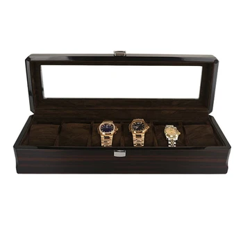 6-Slot Watch Box Velvet Displej Prípade Organizátor Top Sklo Šperky Úložný Box