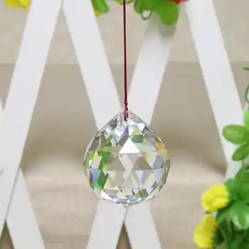 60 mm Luster Číre Sklo Crystal Ball Lampa Prism Prívesok Fengshui Suncatcher Domáce Dekorácie, Dekoratívne Gule S Červené Lano
