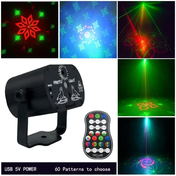 60 Vzory LED Disco Party Svetlo Vianočné Laserový Projektor Svetlo Nabíjania cez USB RGB Fáze Svetlo pre Domáce DJ KTV Halloween Zobraziť