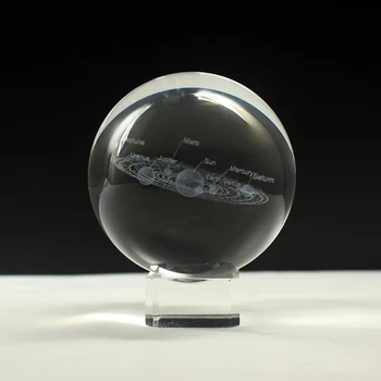 60MM80MM 3D Crystal Solárneho Systému Loptu Planét sklenenú Guľu Laserom Vygravírované Svete Miniatúrny Model Home Decor Astronómie Darček
