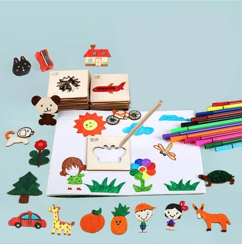 60Pcs Rada Školy kresliace Nástroje Vzdelávacie Coloring Book Farba Vzdelávania Sfarbenie Rada Kreslenie Noard Drevená hračka na Kreslenie