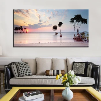 60x120cm-Prírodnej Morskej Pláži Strom, západ Slnka Krajiny Plagáty a Vytlačí Plátno na Maľovanie na Stenu Umenie Obrázok pre Obývacia Izba Cuadros