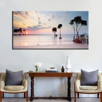 60x120cm-Prírodnej Morskej Pláži Strom, západ Slnka Krajiny Plagáty a Vytlačí Plátno na Maľovanie na Stenu Umenie Obrázok pre Obývacia Izba Cuadros