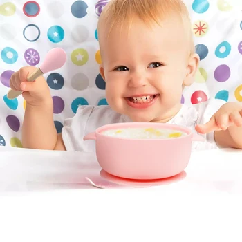 6Colors Dieťa Kŕmenie Misa pre potravinársky Silikón Riad Non-Slip Doska BPA Free Dieťa Vzdelávania Kŕmenie Jedál S drevenou Lyžicou