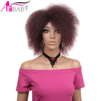 6Inch Krátke Afro Parochne 150% Hustota Syntetické Afriky, Tmavo Hnedá, Čierna Farba, Parochne Cosplay Vlasy Čierne Ženy Alibaby