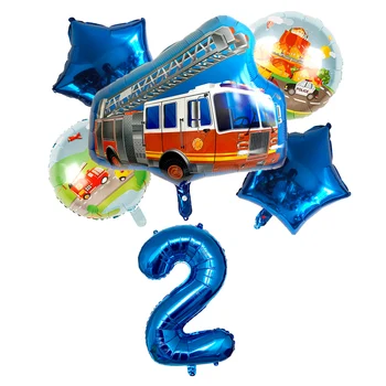 6pcs Cartoon auto buldozér fóliový balón 30-palcový digitálny star nastaviť Happy birthday party baby sprcha dekorácie chlapec hračka balóny