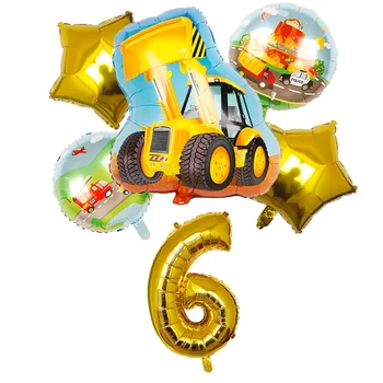 6pcs Cartoon auto buldozér fóliový balón 30-palcový digitálny star nastaviť Happy birthday party baby sprcha dekorácie chlapec hračka balóny