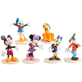 6Pcs Disney Donald Duck Hračka Cartoon Mickey Mouse, Minnie Daisy Goofy Zvierat Akcie Obrázok Bábika Kawaii Hračka Vianočný Darček pre Deti