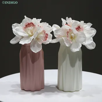 6Pcs Kvet +1 Plastové Váza Cymbidium Orchidea Skutočný Dotyk Umelý Kvet Bonsai Kvetinový Prípade Tabuľka Strana Interiérom INDIGO