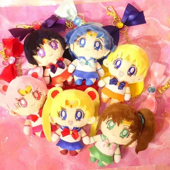 6pcs Sailor Moon Mesiac Prism Maskot kúzlo nastaviť Námorník Merkúr Venuša, Mars, Jupiter Námorník Chibi Mesiac plyšové hračky keyholder