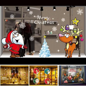 6pcs/veľa Vianočné Ozdoby Statické Nálepky vitrín Obal Santa Claus Elk Žiadne Lepidlo Festival Dec Pre Party Dekorácie