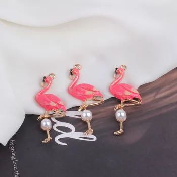 6pcs Veľká Veľkosť Flamingo S Pearl Zliatiny Smalt Charms Iny Vták Prívesky Fit DIY Dekorácie Keyring Šperky vyrábané Ručne, Takže FX019