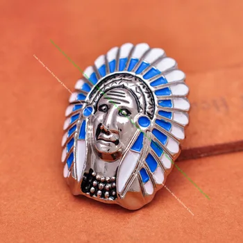 6X Farebné Modrá Biele Juhozápad Indian Head Sedlo Concho Odznak Pre Peňaženku Pás Taška Keychain Kožené Plavidlá Príslušenstvo Dekor