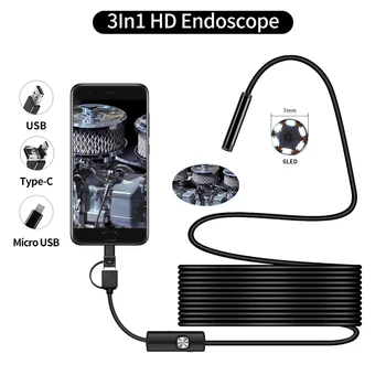 7.0 mm 3in1 Endoskopu Kamera 1.3 MP HD Typ-C, USB Endoskop s 6 LED 1M Kábel Nepremokavé Inšpekcie Borescope pre Android PC NN3