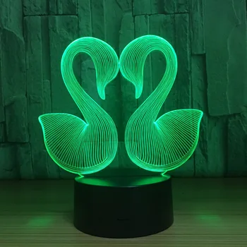 7 Farebné Dve Labute 3D Stolové Lampy, Akryl Stereo Osvetlenie detskej Izby Dekoratívne Pre Narodeniny, Vianočné Hračky Darček pre Milovníkov