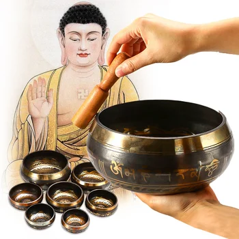 7 Veľkosť Tibetskej Spevu Misy Meditácie Budhizmus Bell Ruky, Tĺkol Jogy Medi Zvukovej Terapie Čakra Spevu Misy