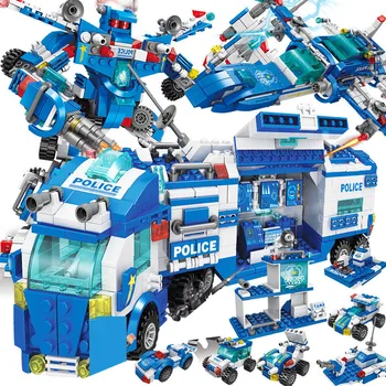700Pcs Mestskej Polície Velenia Veliteľstva Vozidiel Truck Car Model Tehly Stavebné Bloky Sady SWAT Brinquedos Auta Tehly Deti Hračky