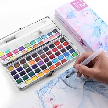 72 Farby Profesionálne Pevné Akvarelové Farby Nastavené Pomocou Vody Kefa Prenosný Box Pigment Pre Kreslenie DIY Papiernictvo Umenie Dodanie