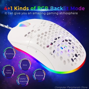 7200DPI USB Wired Mouse Optical Gaming Honeycomb Shell Myší RGB LED Podsvietenie J29 21 Dropshipping