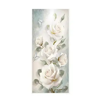 (77*200 cm) Biele Ruže Kvet Dvere Nálepky 3D Samolepiace Tvorivé Spálni Drevené Dvere, Renovácie Dekorácie PVC Samolepky na Stenu