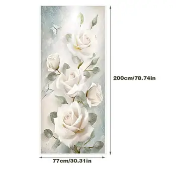 (77*200 cm) Biele Ruže Kvet Dvere Nálepky 3D Samolepiace Tvorivé Spálni Drevené Dvere, Renovácie Dekorácie PVC Samolepky na Stenu