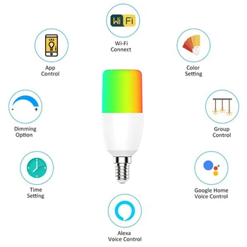 7W Smart Žiarovky Mobil Bezdrôtový WiFi Hlasové Ovládanie RGB LED Žiarovka Úspory Energie Stmievanie Multicolor Žiarovky E14