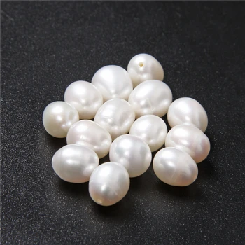 8-9 mm Drop Prírodné Perly umelo Pestované Biele Oválne Perly Korálky Pol Navŕtaného Otvoru Šperky Čo DIY Príslušenstvo Plavidlá, Náušnice 10PCS