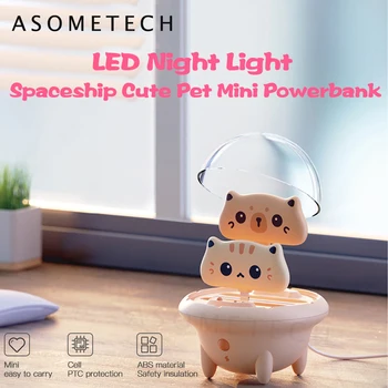 800mAh Mini Power Bank Cute Cat Prenosné Powerbank s LED Nočné Svetlo Malé Vonkajšie Typ C Telefón Nabíjačka Batérie