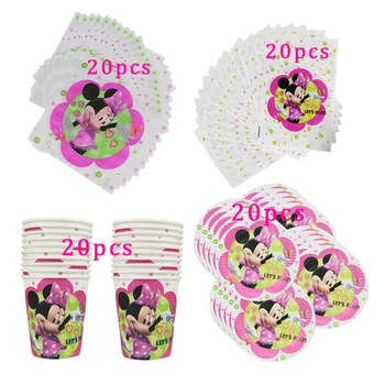 80pcs Disney Minnie Mouse Jednorázový Riad deti Narodeninovej Party Papierové Poháre +Dosky+Obrúsky+Giftbags Sady Strana Dodávky