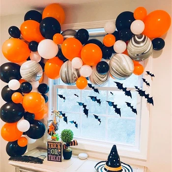 84pcs/set Halloween party balón garland arch orange black latex globos dekorácie bat Halloween krytý domov dekoroch dodávky