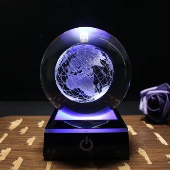 8cm 3D Zemi, Laserom Vygravírované Crystal Ball Sklo Svete Domáce Dekorácie Crystal Plavidlá Oblasti Ornament