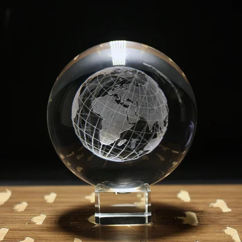 8cm 3D Zemi, Laserom Vygravírované Crystal Ball Sklo Svete Domáce Dekorácie Crystal Plavidlá Oblasti Ornament