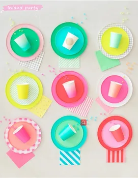 8pcs Candy Farby s Macaroon Riad Papierové Taniere Jedál Pastel Poháre Detské Balóny na Narodeniny Dieťa Sprcha Svadobná Výzdoba