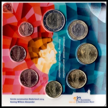 8pcs Holandsko mince v originálnych mincí rok zberu Uncirculated nová revízia King William Alexander