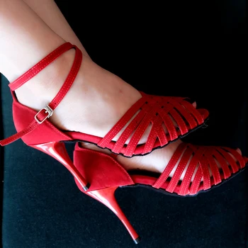 9 cm Kovové Päty Červená Nubuk Pohodlné latinské Tanečné Topánky Pre Ženy, Otvorené Prst Profesionálne Salsa Veľkosť NÁS 4-12