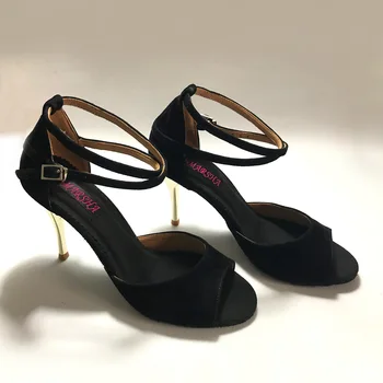 9 cm vysokým podpätkom Black latinské Tanečné Topánky Pre ženy Salsa topánky pratice topánky pohodlné latinskej topánky MS6237BLSL pravej kože
