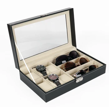 9 Mriežky, Watch Box, PU Kože, Skla, Okno Okuliare Prípade Úložný Box Organizér Šperkov Zobraziť Multifunkčné Box Dekorácie